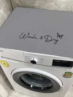 Wash & Dry Baskılı Gri Çamaşır Makinesi Örtüsü