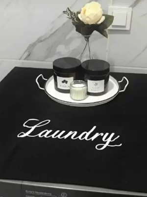 Laundry Baskılı Siyah Çamaşır Makinesi Örtüsü