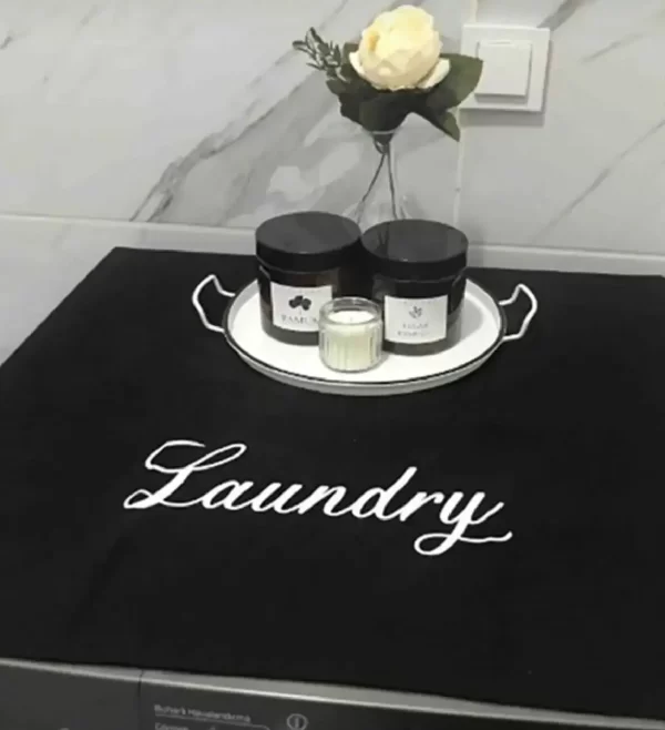 Laundry Baskılı Siyah Çamaşır Makinesi Örtüsü