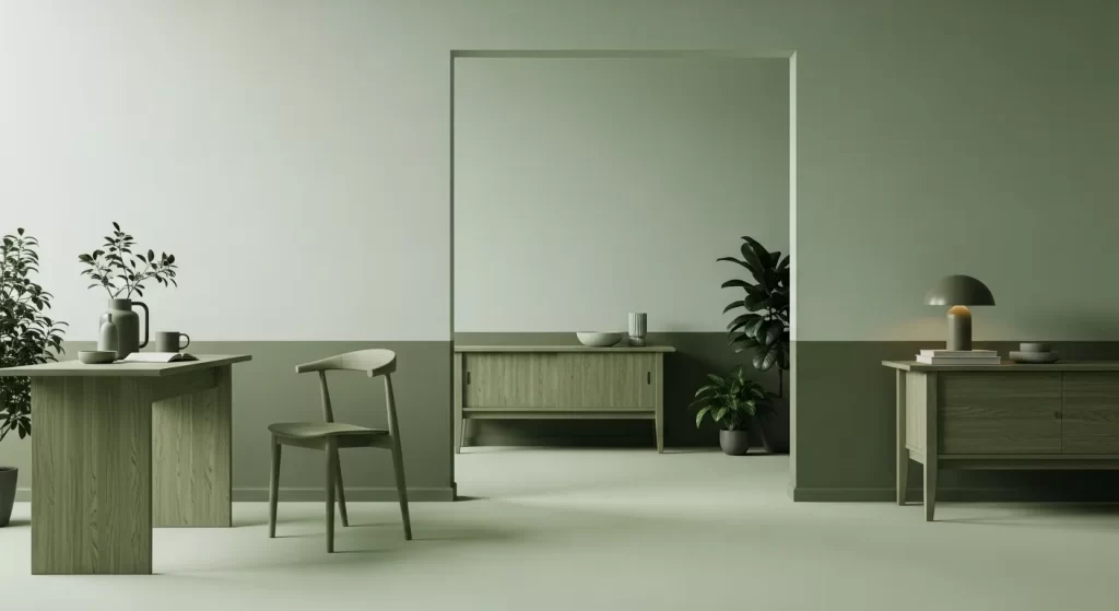 yumuşak yeşil paleti minimal dekorasyon