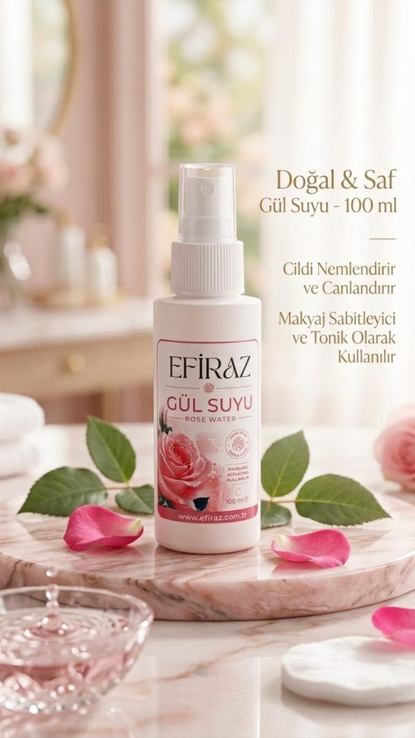 EFİRAZ Gül Suyu 100 ml | Doğal Gül Suyu | Yüz Toniği ve Cilt Bakım Suyu | Nemlendirici & Ferahlatıcı